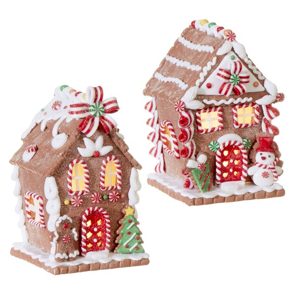 RAZ Imports Set of Two - 5.5" LED Lighted Gingerbread House - Christmas Village 3916189