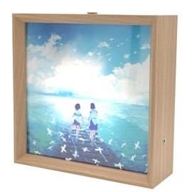 Wind Up Music Box -SpAway Always with me, 6x6 Wood Picture Frame Lamp Rechargeable 3-Color Touch LED Night Light Musical Gift for Valentine's Day Anime Fans Home Desktop Display