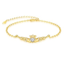Dreamboat Sterling Silver Claddagh Bracelet for Women Gold Irish Bracelet Heart Celtic Knot Bracelets ST Patricks Day, inches, Sterling Silver, Cubic Zirconia