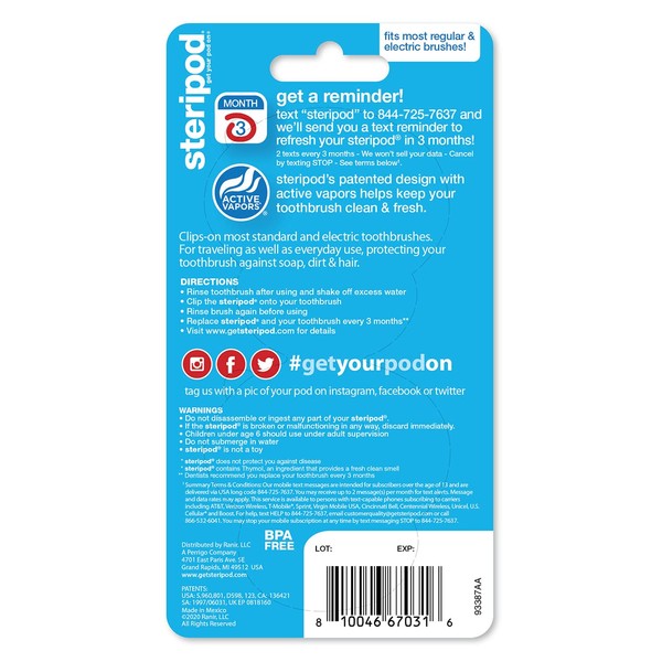 Steripod Steripod Kids' Clip-On Toothbrush Protector, Keeps Toothbrush Fresh and