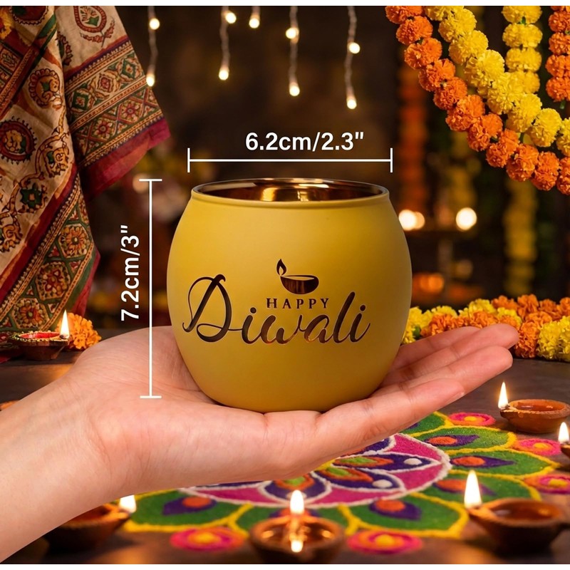 Glass Diwali Candle Holder - 4 Pcs Colorful Festival Tea