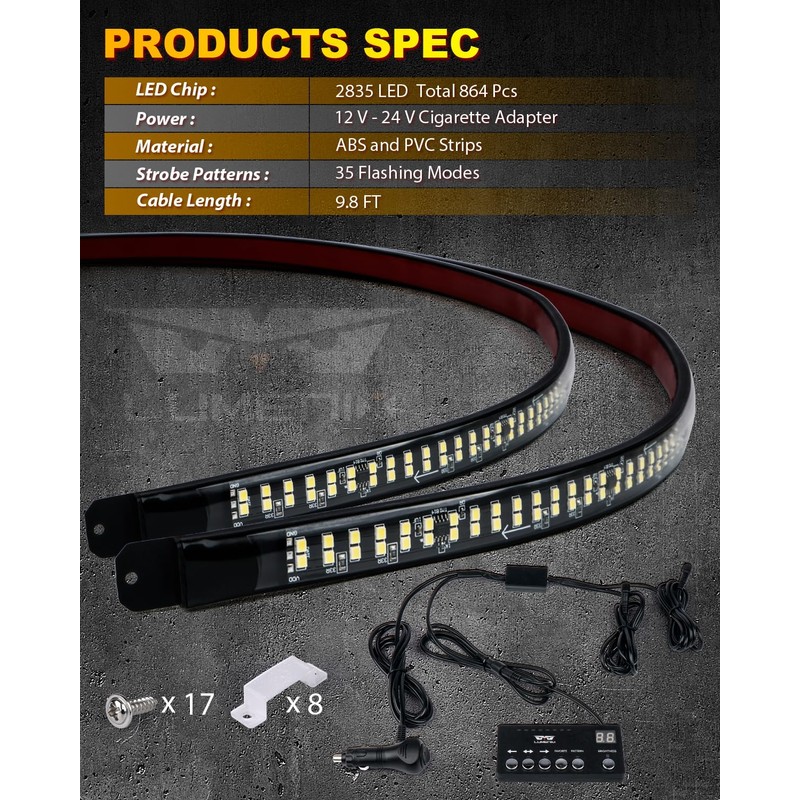 LUMENIX 49" Inch Strobe Light Strips, Back Window | Tailgate