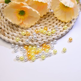 Niziky 500PCS 6mm Crafts No Hole Pearls, White/Yellow Loose Pearls Beads without Holes, Round No Hole Pearls Vase Fillers, Pearls for Crafts, Wedding, Birthday Party, Home Decoration