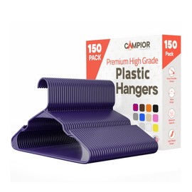 Purple Plastic Hangers 150 Pack– Heavy-Duty Plastic Hangers Slim and Space-Saving Hangers, Durable and Lightweight Hangers with Non-Slip Shoulder Notches for Slip Dresses, Suits, Jackets & Camisoles
