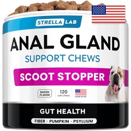 STRELLALAB Anal Gland Support Chews - Scoot Treatment - Digestive Enzymes, Prebiotics & Fiber Supplement for Dogs Digestion & Gut Health. Proprietary Blend of Beet, Psyllium, Dandelion & Pumpkin 120Ct