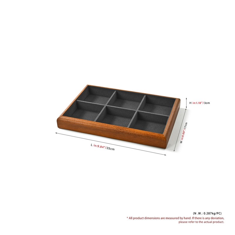 Oirlv Solid Wood 6 Grid Jewellery Trays, Stackable, Organiser for