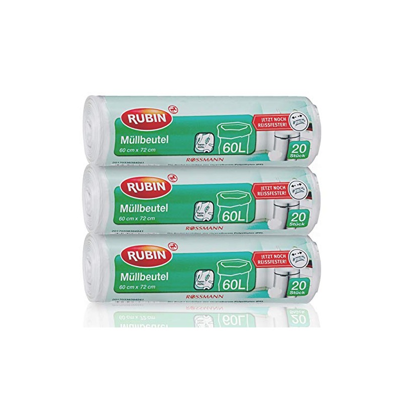 Bin Liners, 60 Litres, Particularly Tear-Resistant, Pack of 3, 60