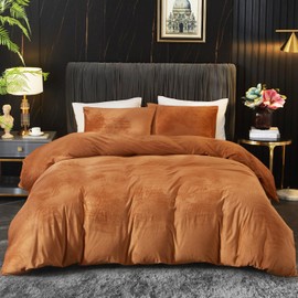 Ivellow Velvet Duvet Cover King Set Burnt Orange Velvet Duvet Cover King Comforter Cover 3Pcs Ultra Soft Duvet Cover Breathable Solid Luxury Flannel Velour Duvet Cover Zipper Closure Corner Tie