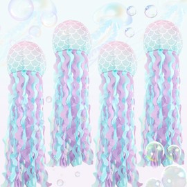 GOMETY Pack of 4 Mermaid Birthday Decoration Paper Lantern, Party Decoration, Jellyfish Decoration, Mermaid Birthday Decoration for Girls, Ocean Birthday Decoration, Under the Sea Theme Party, Hanging