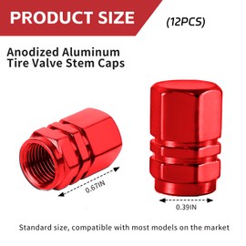Wogomz 12 PCS Car Tire Valve Stem Caps, Corrosion Resistant Aluminum Tire Air Caps, Dustproof & Leakproof Vehicle Stem Covers, Universal for Car, SUV, Bike, Truck and Motorcycle(Red)