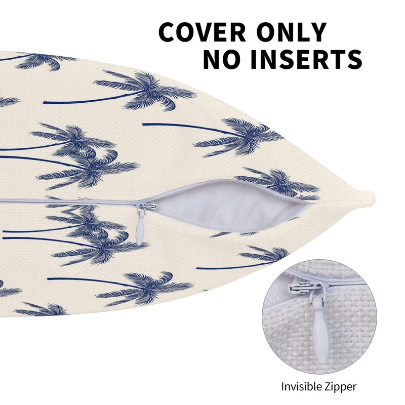 Navy Blue Palm Tree Lumbar Throw Pillow Covers Coastal Tropical
