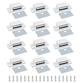 BokWin 12 PCS Magnetic Door Catch,Single Magnetic Catch White-15lb High Magnetic Shutter Hardware for Cupboard Kitchen Bathroom Closet Closures Cabinet Door with Screws