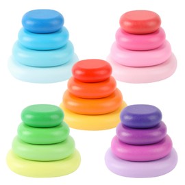 WODI Wooden Rainbow Stacking Stones 20Pcs Wood Sorting Balancing Rocks Blocks Montessori Educational Toys for Toddler Kids 3 Years Up Developing Skills
