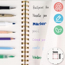 Koogel Bullet Journal Notebook A4, Pink Spiral Notebook 5x5 Dotted Grid Paper with Painting Stencil Waterproof Hardcover 300 Pages/150 Sheets for Office School Women Gift