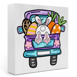 Rustic Easter Farmhouse Country Home Office Desk Decor Cute Bunny Carrot Wood Sign Cubicle Bathroom Shelf Tiered Tray Decor Women Gift Ideas 5 X 5 Inch