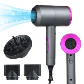 Ionic Hair Dryer with 3 Nozzles Diffusers 3 Heat Settings & 2 Speed Hot / Cold Wind Quick Drying Blow Dryer Portable Hair Styling Tools for Home Salon Travel 110V-220V