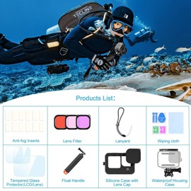 ShipeeKin Zubehör Set Kit für Gopro Hero 12 11 10 9 Black, Wasserdicht Tauchgehäuse Unterwasser Schwimmender Handgriff Glasfolie Rotfilter Silikon Schutzhülle mit Objektivabdeckung Anti-Fog-Einsätze