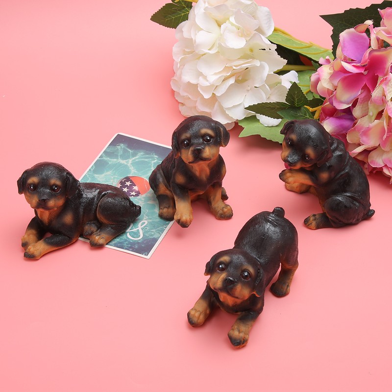4Pcs/Set Mini Cute Puppy Dog Statue Sculpture Ornaments Resin Craftwork