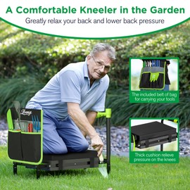 LOENIY 10.8” Wide Garden Kneeler and Seat, Heavy Duty Foldable Gardening Stool with Tool Belt Pouch, Included Thickened Kneeling Pad, Portable Gardening Bench Chair for Seniors & Parents