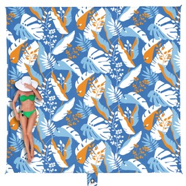 WEKAPO Beach Blanket Waterproof Sandproof Oversized, Extra Large Beach Mat Sand Free, Lightweight & Compact Sand Free Mat with 6 Stakes & 4 Corner Pockets (Sea Leaves, 8 x 7 FT (1～4 Person))