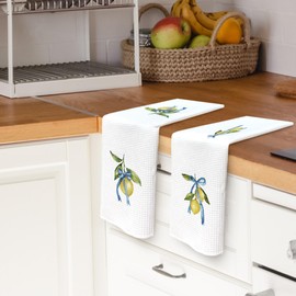 TAEDIN Coquette Lemon Decor Kitchen Towels Lemon Chinoiserie Dish Towel 16x24 Inches, Trendy Bows Decorative Absorbent Dishcloths Tea Towels Set of 2 for Kitchen Bar Cart Decor