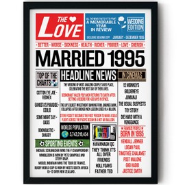 Stuff4 30th Anniversary Poster Framed - Married In 1995 Newspaper - Happy 30th Wedding Anniversary for Men Women Vintage Gifts Retro Back In 1995, 8x10 Inch Thirtieth Anniversaries Posters