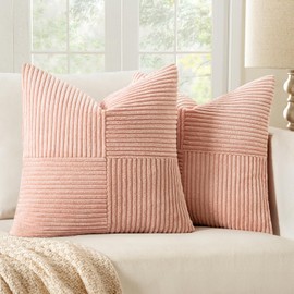MIULEE Cushion Covers Set of 2, 40 x 40 cm, Pink Cushion Covers, Sofa Cushion, Decorative Cushion, Boho Couch Cushion, Corduroy Decorative Cushion Cover for Sofa