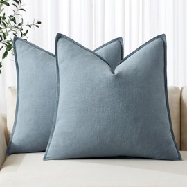 MIULEE Decorative Linen Pillow Covers 20x20 Inch Blue Grey ​Boho Farmhouse​ ​Neutral Couch Throw Pillows for Bed Pack of 2 Accent Pillowcase Spring Modern Sofa Cushion Livingroom Home Decor