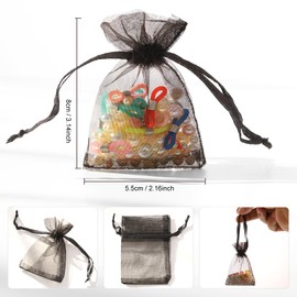 WenTao 100pcs Organza Bags, 2x3inch Black Drawstring Jewelry Bags, Mini Mesh Gift Pouches for Small Presents Jewelry Earrings