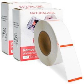 NATURALABEL 1000 etiquetas extraíbles en blanco para congelador con dispensador, etiquetas de alimentos de 1 x 2 pulgadas para recipientes de preparación de comidas, diseño fácil de despegar, sin