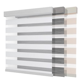 Joydeco Cordless Zebra Blinds (Pro), Dual Layer Light Control Zebra Blinds for Windows, Light-Proof Aluminum Cover, Free-Stop Roller Shades for Home & Office (White,28" W x 75" H)