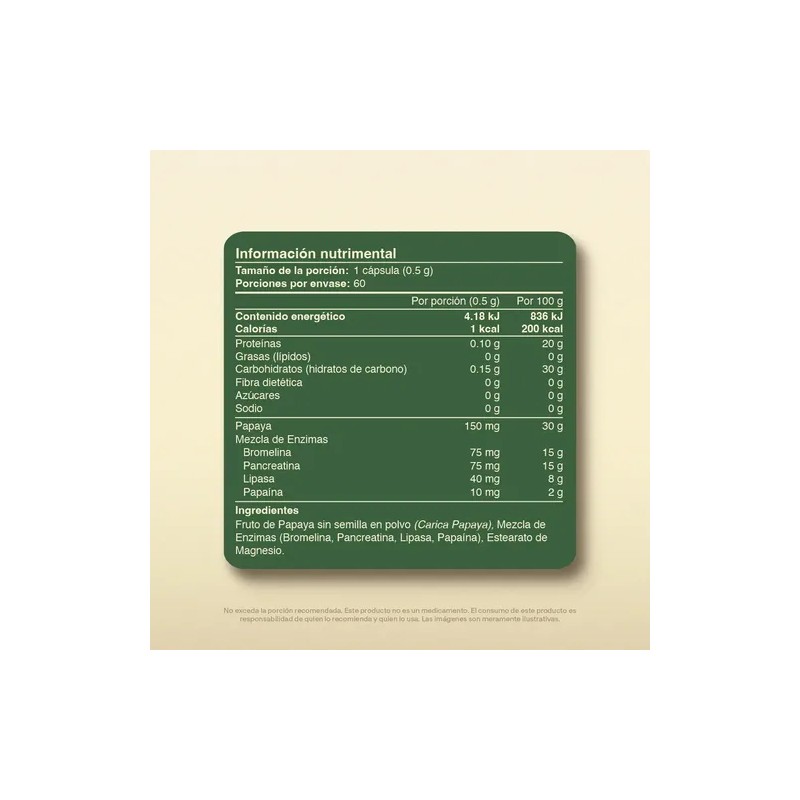 Enzimas Digestivas Con Papaya C/ 60 Caps | Vitalbotanics Sabor