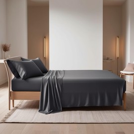 Luxury 100% Egyptian Cotton Bed Sheet Set - 200 Thread Count, 40cm Deep Pocket Fitted Sheet, Flat Sheet & Pillowcase(s) 50x75cm - Single, Double, King & Super King Sizes (Charcoal, Single)