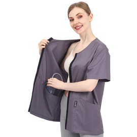 Post Surgery Shirt Mastectomy Recovery Shirt with Rehab Postoperative Shirt Hidden Drain Pockets Port Access for Breast Reconstruction(Blue)