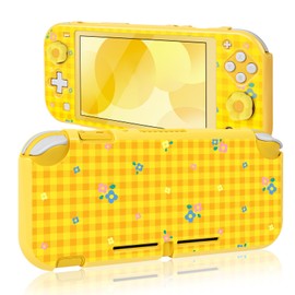 DLseego Flash Switch Lite Protective Case Hard PC Shell Shockproof Scratch Resistant Cover Joy Con Flower Skin with 2PCS Lovely Floral Thumb Grips Caps for Switch 2019 - Yellow