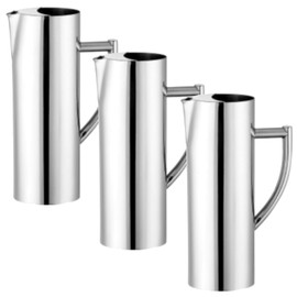 Vesici 3 Pack 53 oz/1.5L Flat Mouth Stainless Steel Water Pitcher with Ice Guard and Straight Handle, Metal Water Filter Pitcher Iced Hot Drink Polished Modern Metal Jug for Beer Tea Juice Coffee Milk