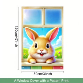 BlissYard Easter Window Curtain Bunny Banner 31 x 47 Inch Window Cover Banner Adorable Bunny Window Decoration Background for Indoor Outdoor Spring Easter Home Window Décor