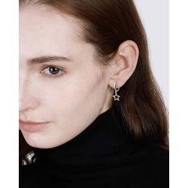 Pentacle Small Hoop Dangle Earrings for Women 925 Sterling Silver Minimalist Star Chunky Lovely Huggie Hoops Hypoallergenic Polished Geometric Dainty Valentine's Day Wedding Promise Jewelry