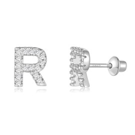 Initial Stud Earrings for Women, 925 Sterling Silver Post Screw Backs Earrings Letter Earrings