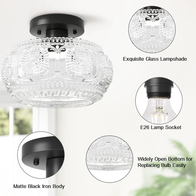 OYKYOHEI Semi Flush Mount Ceiling Light, Globe Glass Ceiling Light
