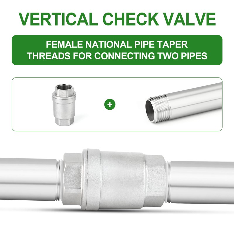 TAISHER 1PCS 304 Stainless Steel 2" Female Vertical Check Valve，Backflow