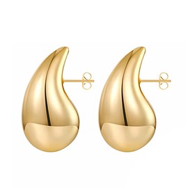 PSOWQ 18K Earrings Dupes Thick Hoop Earrings for Women, Chunky Earrings for Women, Lightweight Waterdrop Hollow Open Hoops, Hypoallergenic 585 Gold-Plated Earrings Fashion Jewellery for Women and