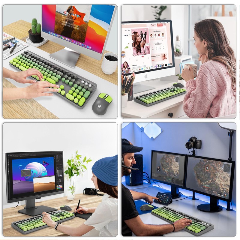 FOPETT Wireless Keyboard and Mouse Combo, 104 Keys Full-Sized 2.4