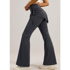 Women's Hip-Covering Shirred Bootcut Loose Fit Yoga & Training Pants with Waistband Design Black/M