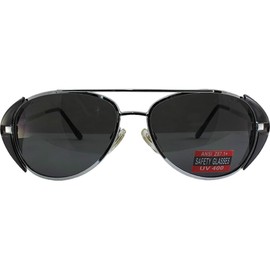 Global Vision Eyewear Aviator Z87 Sunglasses Silver Frames Smoke Safety Lens