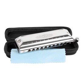 CASCHA Harmonica Chromatic 10-40 I Chromatic Harmonica - 10 Holes with 40 Tones I Robust Stainless Steel Housing - Perfect for Beginners & Professionals I Blues Harp Set Including Soft Case & Cleaning
