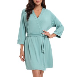 Women Kimono Robes Lightweight Knee Length Robe Knit Bathrobe Soft Sleepwear V-Neck Loungewear for Women Celadon Green XXL