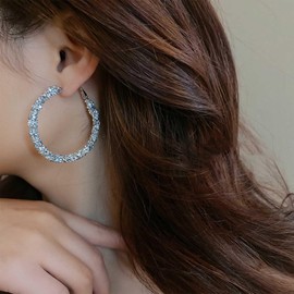 Dervivea Boho Silver Hoop Earrings Metal Circle Hoop Earrings Sparkly Dangle Hoop Earrings Minimalist Chunky Hoop Huggie Earrings Jewelry for Women and Girls