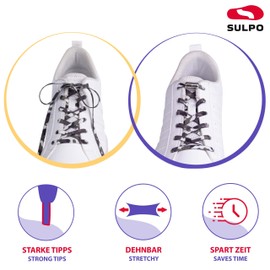 SULPO Flat Shoelaces without Tying – Elastic Shoelaces with Metal Capsules – Laces Quick Release – Rubber Shoelaces for Adults and Children – Shoe Laces without Tying