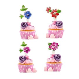 The Crafty Owl Fresh Flowers with Green Leaf/Yellow Daisies Cupcake Toppers. Set of 12 (Fresh Flowers)